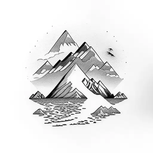 Mountain Scene fisherman flamingo tattoo design idea