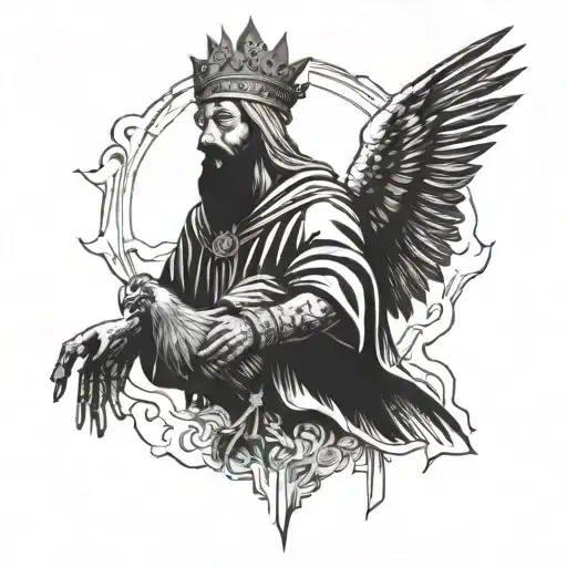 san judas tadeo lifting a rooster into the sky while shedding tears sad tattoo design idea