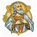 san judas tadeo standing praying with a rosary in his hands crying looking up tattoo design idea