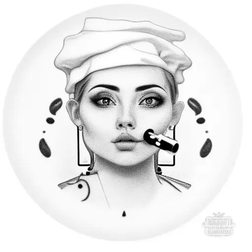 A realistic portrait of a barista pouring latte art into a coffee cup tattoo design idea