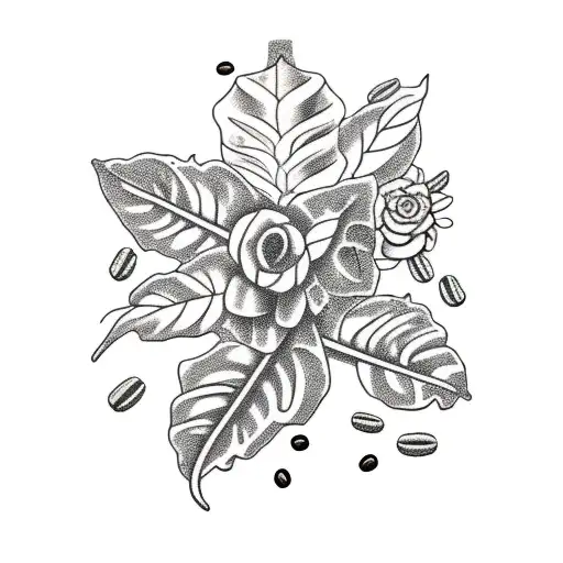 An intricate coffee plant intertwined with famous landmarks tattoo design idea