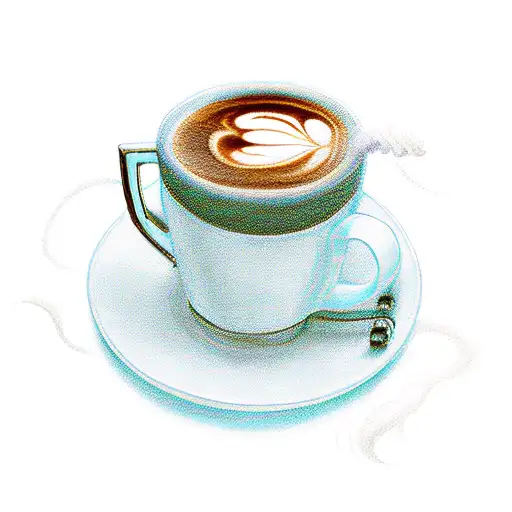 A steaming cup of coffee with a customer service headset wrapped around it tattoo design idea