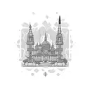 An intricate coffee plant intertwined with famous landmarks tattoo design idea