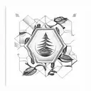 An intricate coffee plant intertwined with famous landmarks tattoo design idea