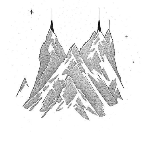 A hockey stick and a pen crossed over a mountain range tattoo design idea