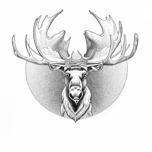 A majestic moose standing in front of a typewriter in a forest tattoo design idea