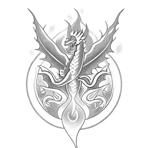 snapdragon flower with fire breathing dragon tattoo design idea