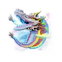 dragon breathing rainbow fire flowers  tattoo design idea