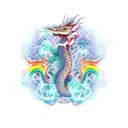 dragon breathing rainbow fire flowers  tattoo design idea