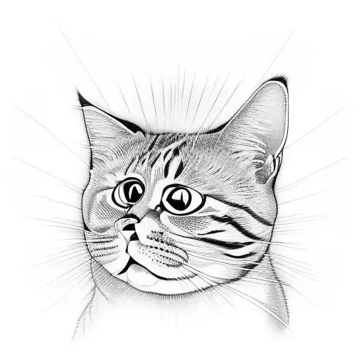 orange cat in a box with head peeping out, slanted angle tattoo design idea