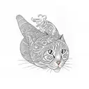 orange cat in a box with head peeping out, slanted angle tattoo design idea