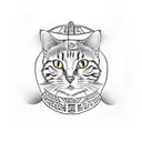 orange cat in a box with head peeping out, slanted angle tattoo design idea