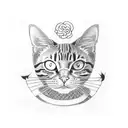 orange cat in a box with head peeping out, slanted angle tattoo design idea