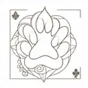 A playing card symbol combined with a paw print in a minimalist style tattoo design idea