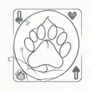 A playing card symbol combined with a paw print in a minimalist style tattoo design idea
