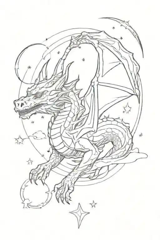 A sketch tattoo design of a dragon constellation in the night sky, combining the client's love for astronomy and dragons tattoo design idea