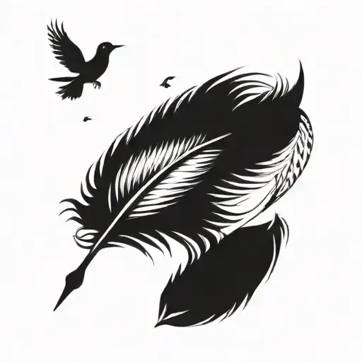 feather with birds flying away tattoo design idea
