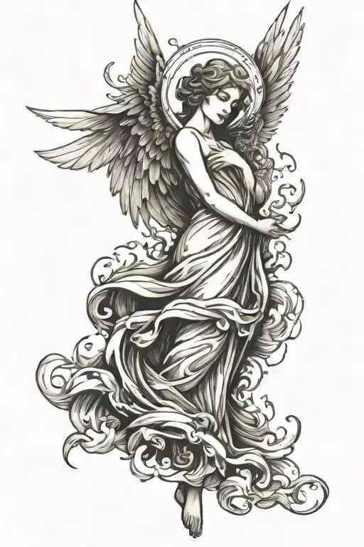 angel with no halo and one wing in the fire tattoo design idea