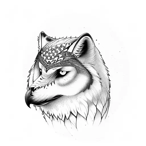 snow owl and wolf and forest tattoo design idea