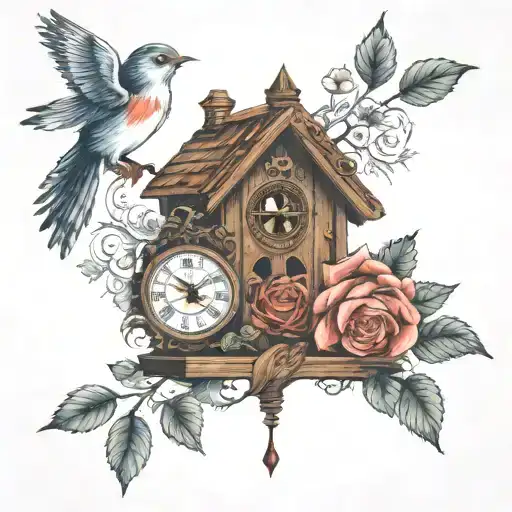 cuckoo clock, candlestick, rose tattoo design idea