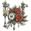 cuckoo clock, candlestick, rose tattoo design idea