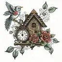cuckoo clock, candlestick, rose tattoo design idea