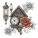 cuckoo clock, candlestick, rose tattoo design idea