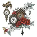 cuckoo clock, candlestick, rose tattoo design idea