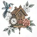 cuckoo clock, candlestick, rose tattoo design idea