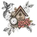 cuckoo clock, candlestick, rose tattoo design idea