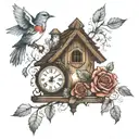 cuckoo clock, candlestick, rose tattoo design idea
