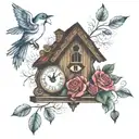 cuckoo clock, candlestick, rose tattoo design idea