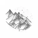 A mountain range with a hiking trail winding through it, with a navigation compass as the focal point tattoo design idea