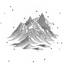 A mountain range with a hiking trail winding through it, with a navigation compass as the focal point tattoo design idea