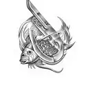 Mechanic's wrench transforming into a fish tattoo design idea