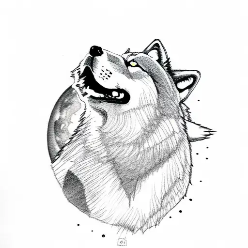 wolf howling at the moon with spruce trees framing the scene tattoo design idea