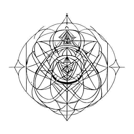 A minimalist representation of Shiva's third eye surrounded by geometric patterns resembling the Libra scale, symbolizing balance and harmony in the renewable energy field. tattoo design idea