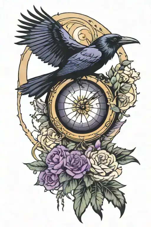 raven amethyst moon surrounded tattoo design idea