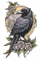 raven crystal amethyst moon tattoo design idea