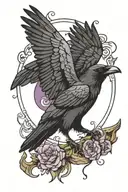raven crystal amethyst moon tattoo design idea