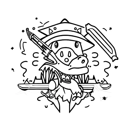 Cartoon alligator with cowboy hat and two revolvers tattoo design idea