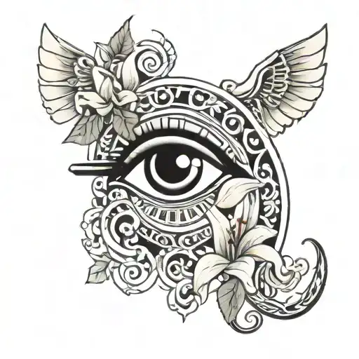 lily and lyre and eye of ra tattoo tattoo design idea