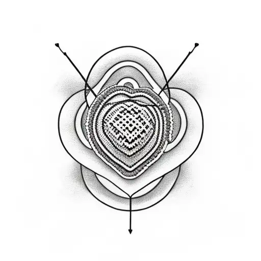 yarn ball in the shape of a heart, crochet, simple design on white background, clean black drawing tattoo design idea