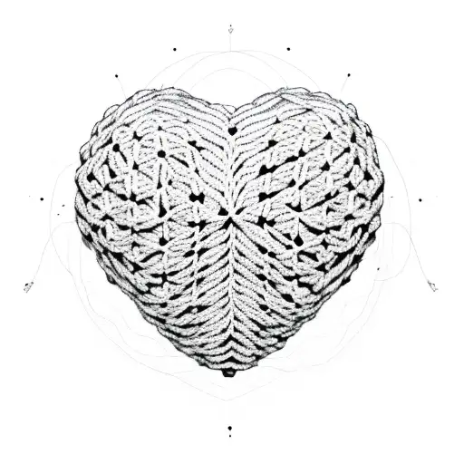 yarn ball in the shape of a heart, crochet, simple design on white background, clean black drawing tattoo design idea