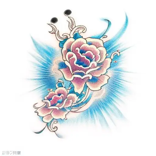 a black and light blue sharp edged blooming flower tattoo design idea