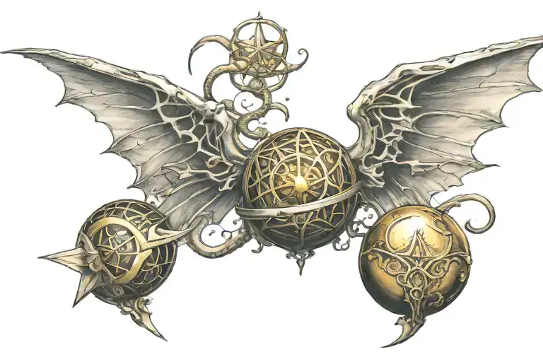 golden snitch dragons stars tattoo design idea