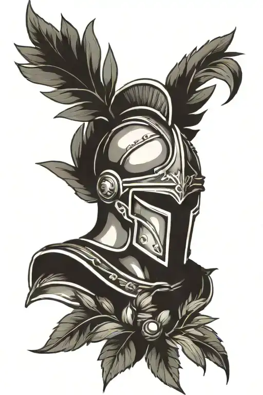 roman soldier's helmet wrapped in an olive branch tattoo design idea