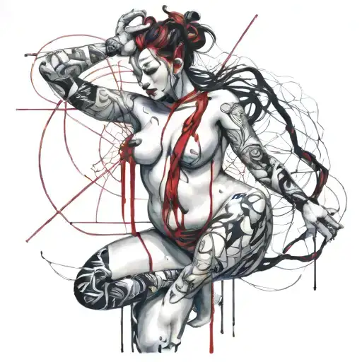 curvy female shibari demon tattoo design idea