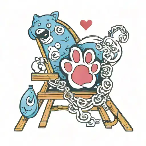 blues clues paw, pen, and chair in the shape of a heart tattoo design idea