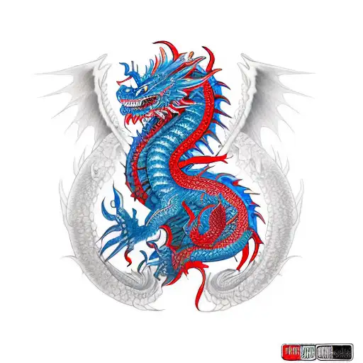 Red and Blue Dragon half Sleeve  tattoo design idea
